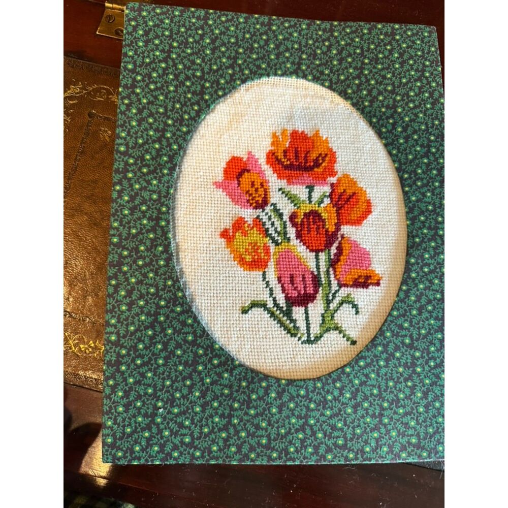Vintage Floral Needlepoint - ready for framing!